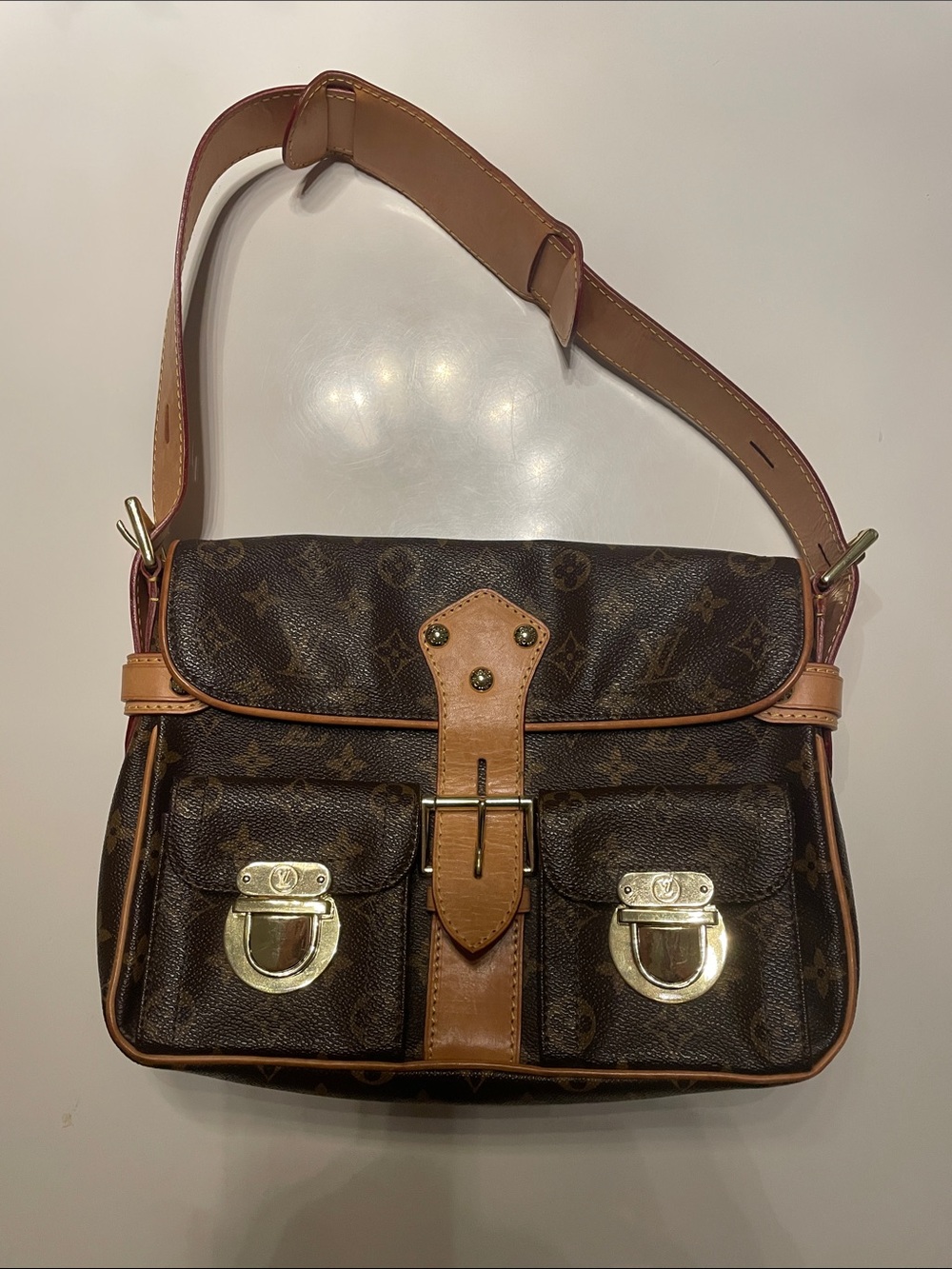 Louis Vuitton Monogram Shoulder Bag with Tan Trim and Gold Hardware